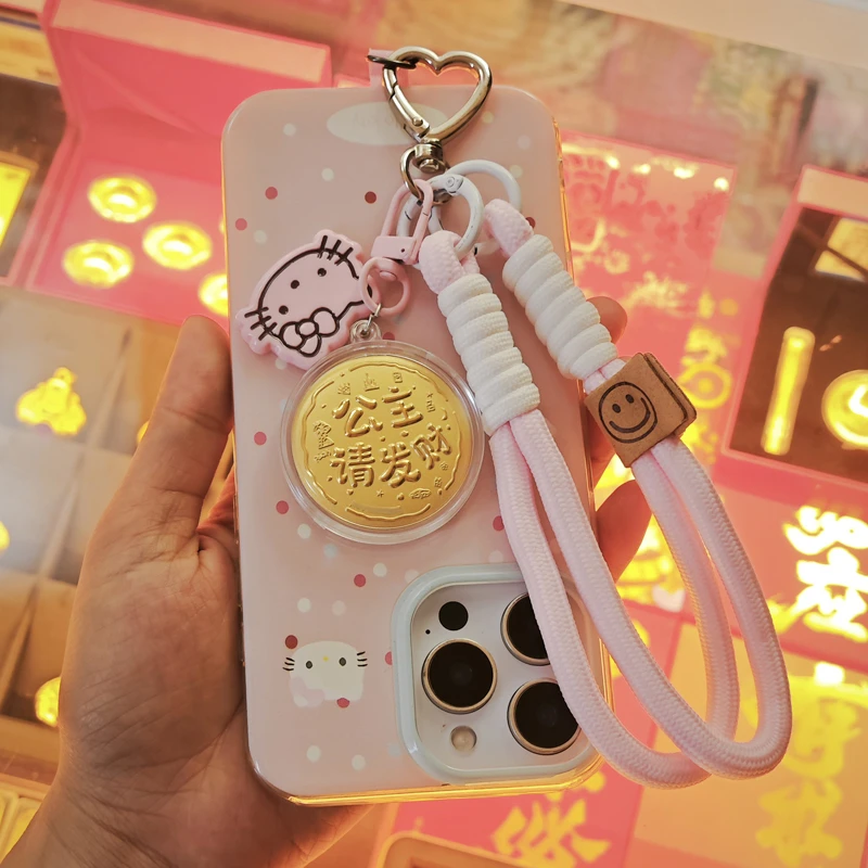 含金工艺品【水贝金店】公主请发财手机挂饰 包包钥匙扣 送女友礼物