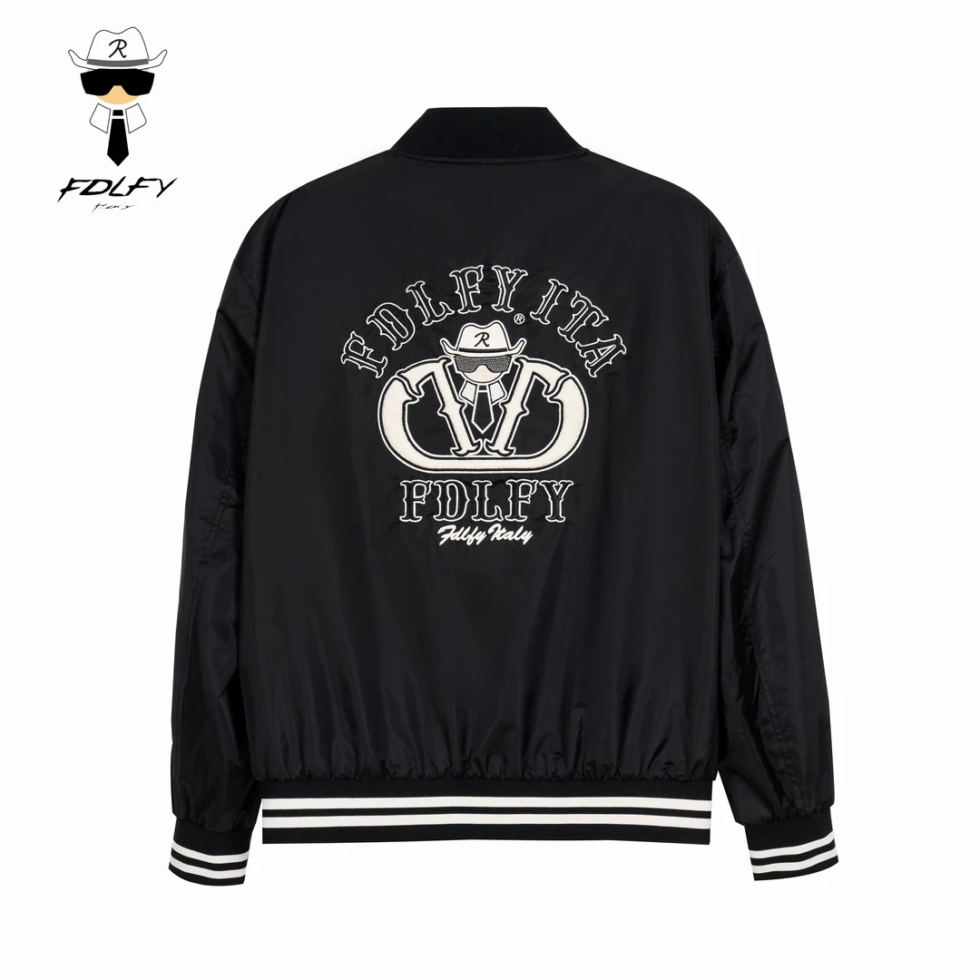 FDLFY老佛爷经典轻奢百搭男士帅气飞行夹克外套潮流爆款黑色夹克