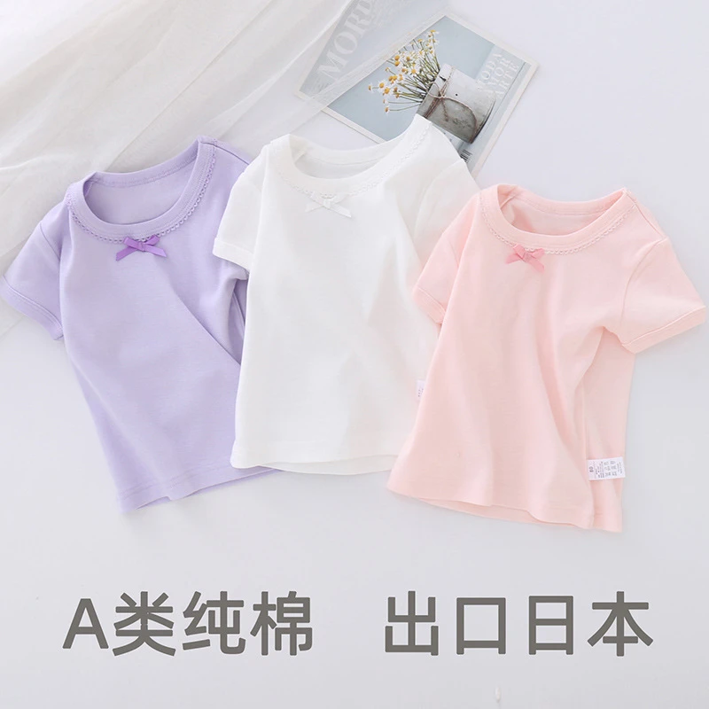 夏季薄款女童背心纯棉a类日系甜美中大童宝宝短袖上衣打底衫儿童