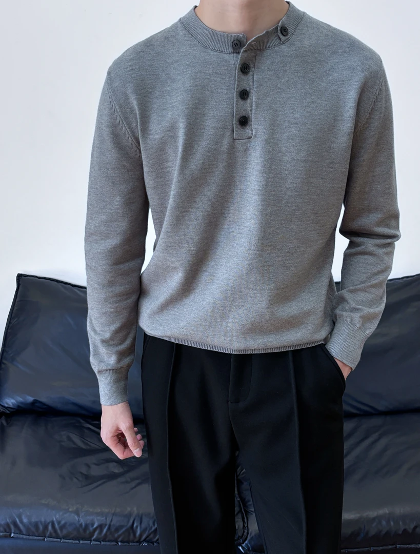 TAIYANG 25秋冬 莫代尔亲肤复古感休闲亨利领针织毛衣百搭长袖T恤