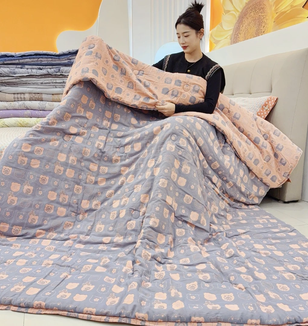 【2米*2.3米双人告白小熊】2米大号纯棉双层纱秋冬被透气亲肤可机洗