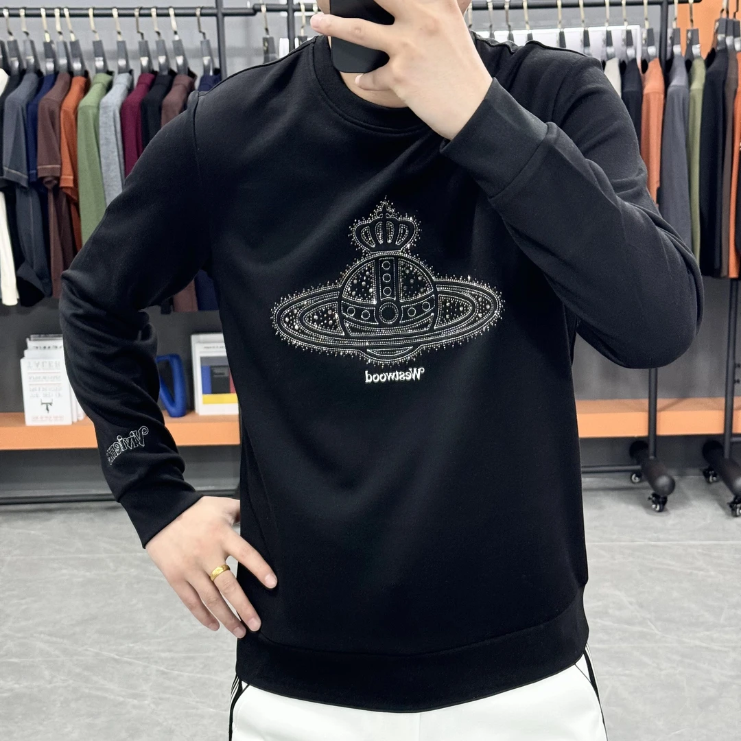 春秋卫衣男士修身新款外穿休闲高档圆领帅气打底百搭印花长袖上衣