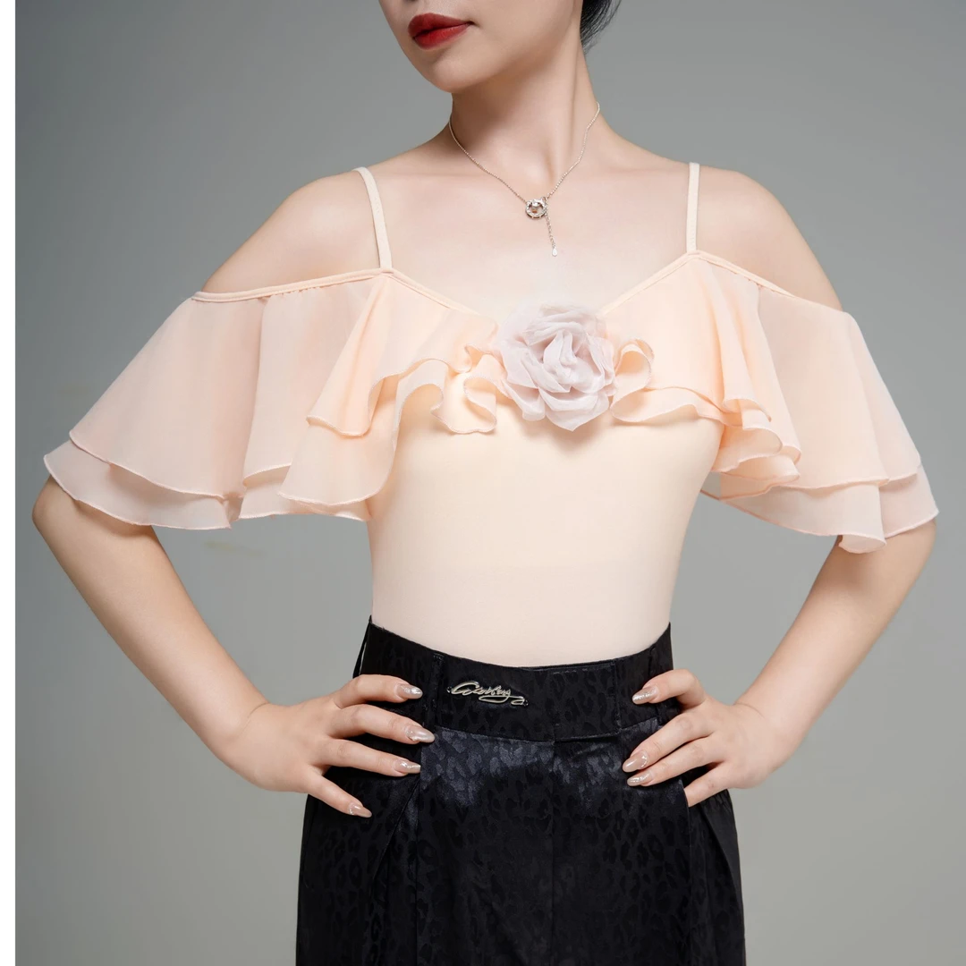 薇葶丹斯WAITING DANCE 超仙一字肩吊带摩登舞服女士上衣WTML028