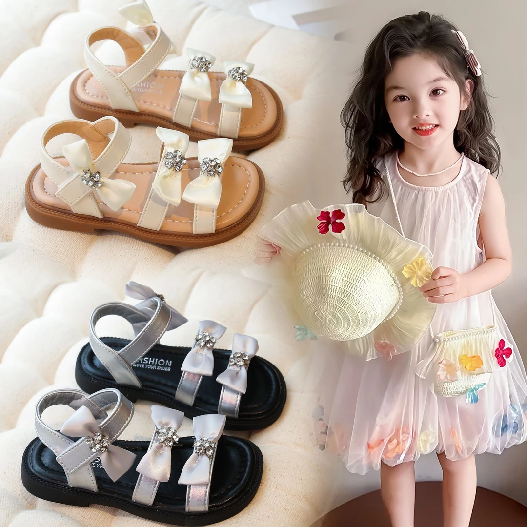 凉鞋女童2025夏季新款韩版洋气蝴蝶结超轻防滑鞋3-12岁女孩凉鞋