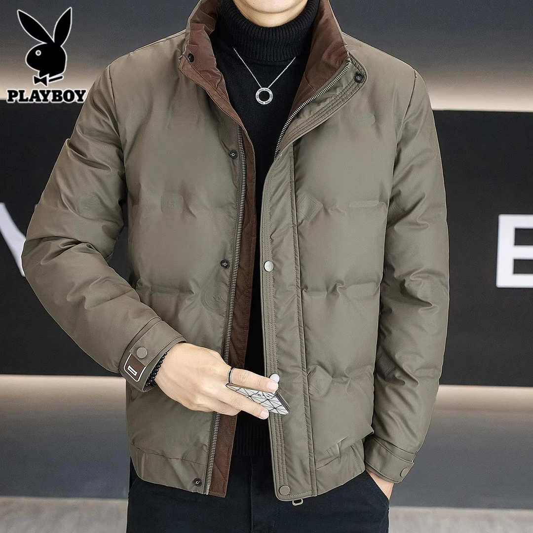 花花公子冬季休闲男士羽绒服2025新款鸭绒保暖高端立领夹克外套男
