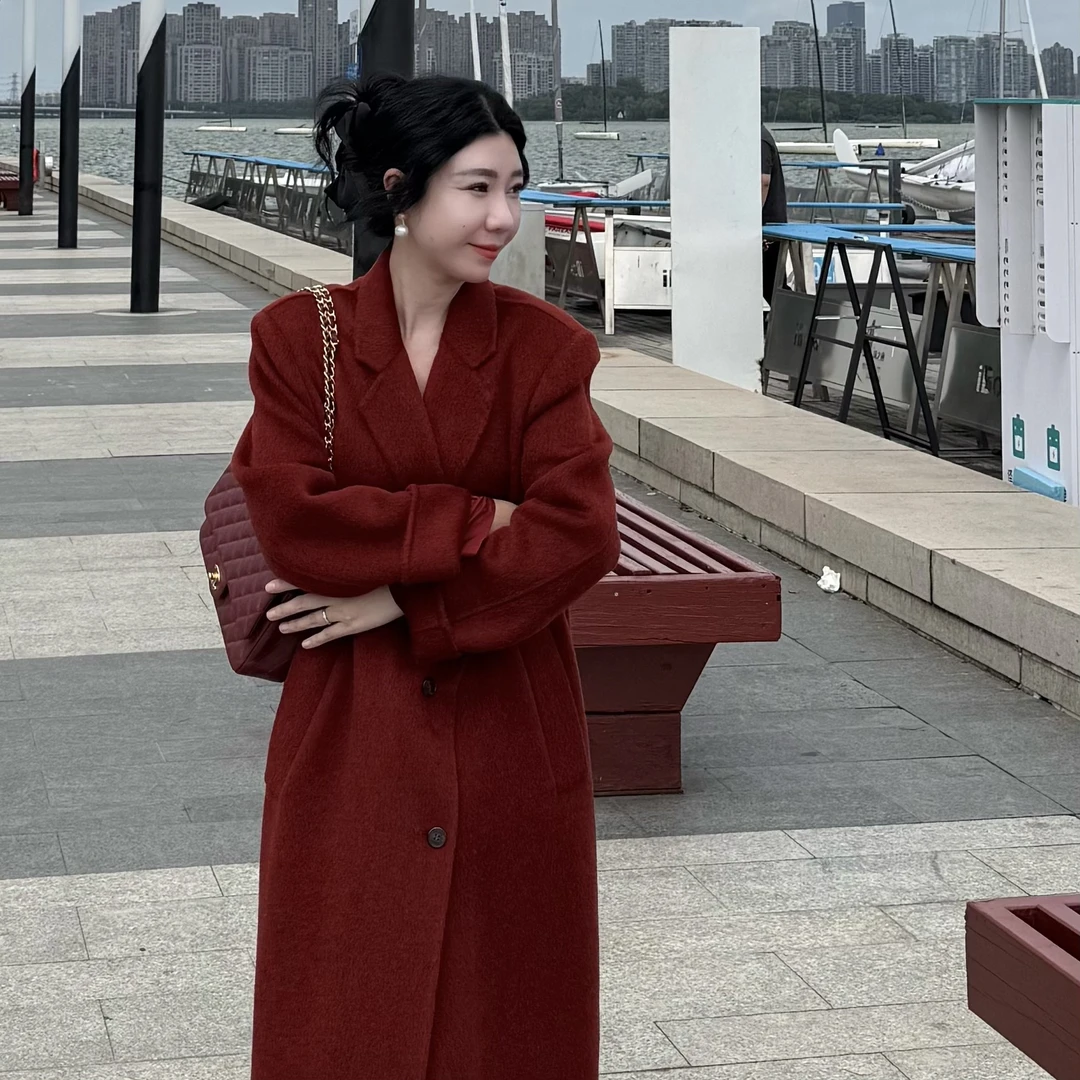 ZR 【秋山红】摩登时代宽松气质加长羊毛大衣