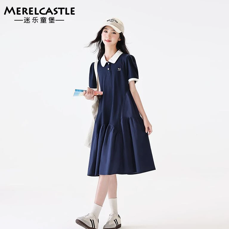 C3603女童连衣裙夏季2025夏装新款洋气翻领短袖儿童时髦POLO裙子