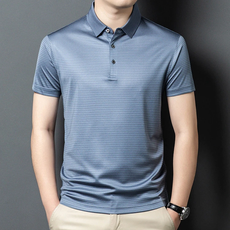 【桑蚕丝】高端桑蚕丝男士T恤夏季新款男士桑蚕丝醋酸POLO衫&ZL253