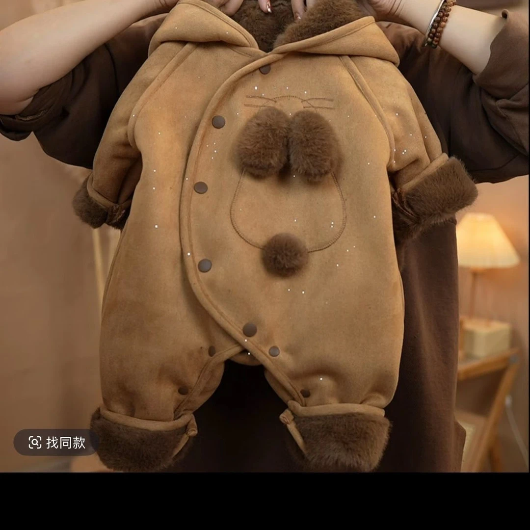 新款冬季外套连体衣加绒加厚男女宝宝棉衣服舒适可爱爬服潮童
