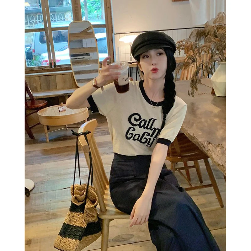 【高级灰】2866超柔软新款高品质圆领撞色短袖上衣