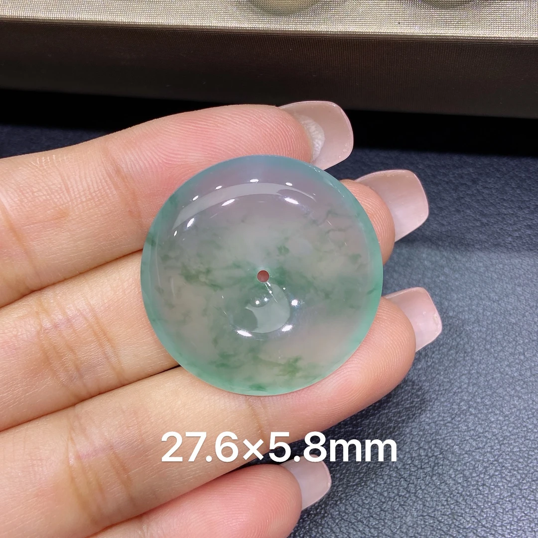 缅甸天然A货翡翠 老坑高冰种灵动飘花平安扣吊坠 玉质细腻 k002