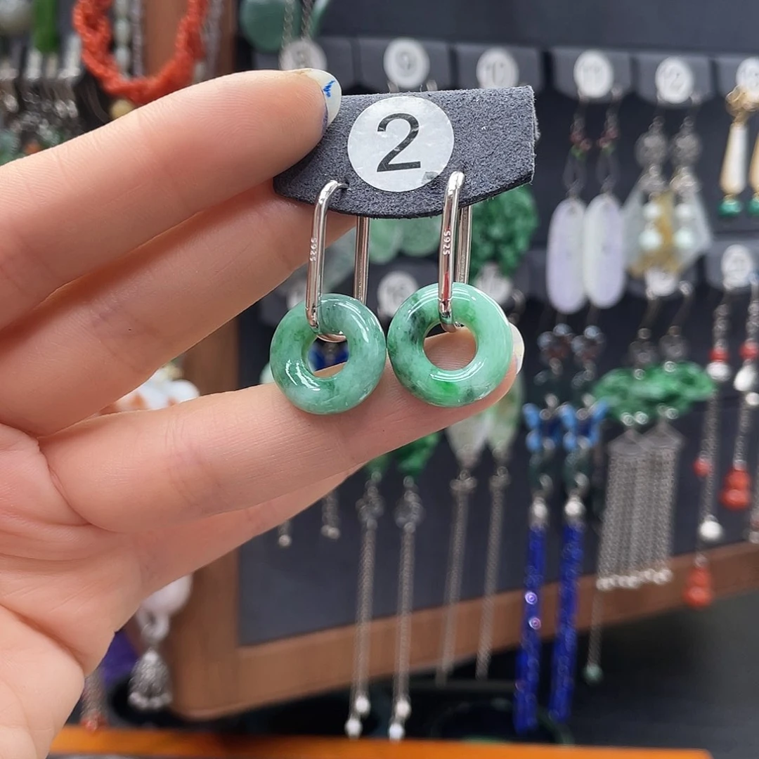 翡翠耳饰银S925镶嵌九****心231vbnhhhj