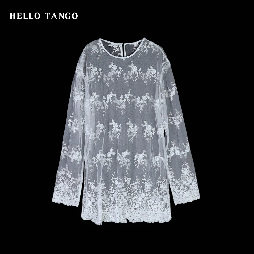 HELLOTANGO《时髦进阶》小众设计ins风个性蕾丝打底叠穿T恤54158#