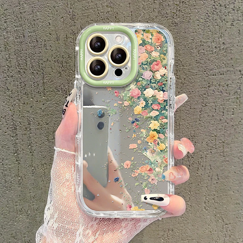 彩色花朵适用iphone16苹果15promax手机壳14高级感13镜面奶油壳12