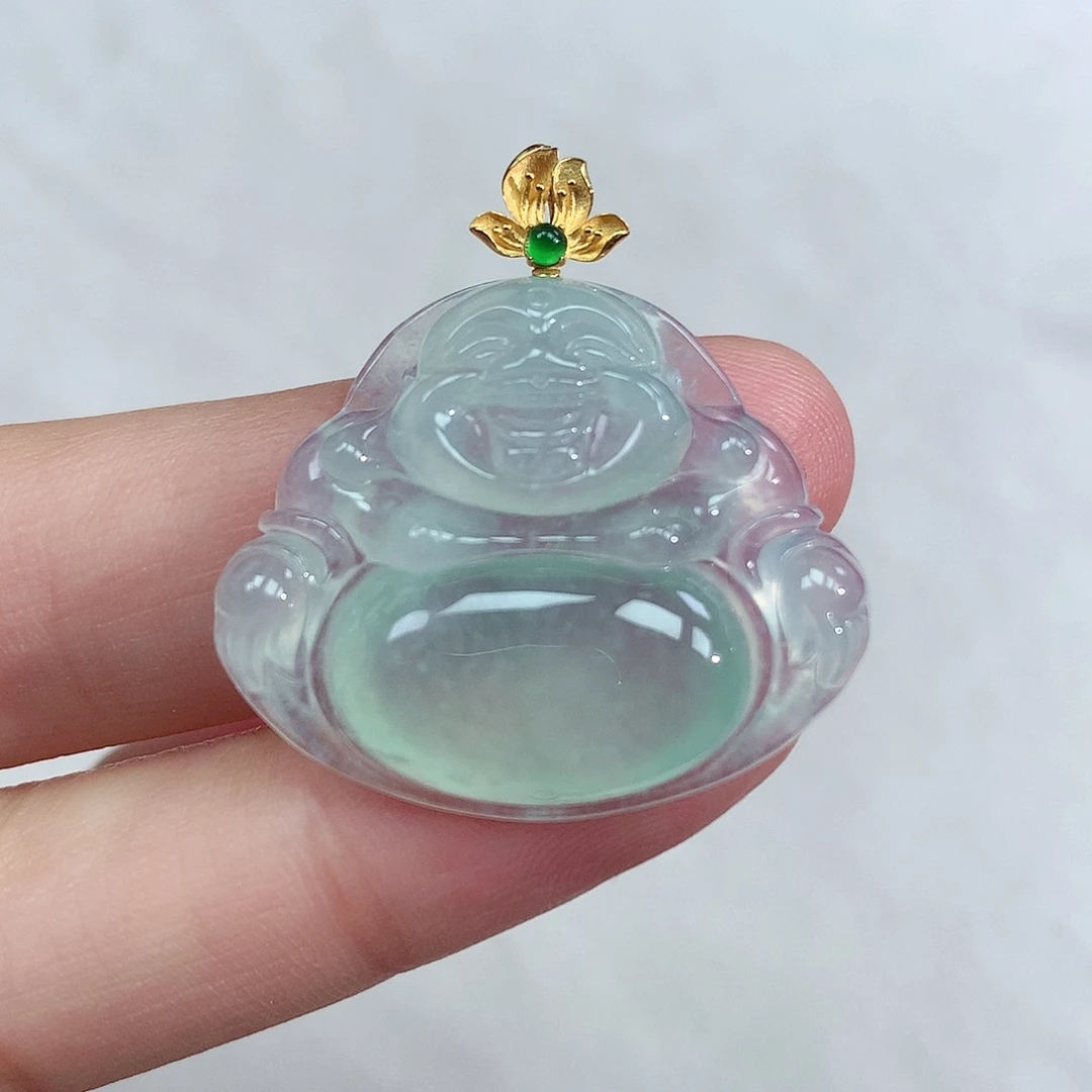 颈饰18K金镶嵌翡翠佛公