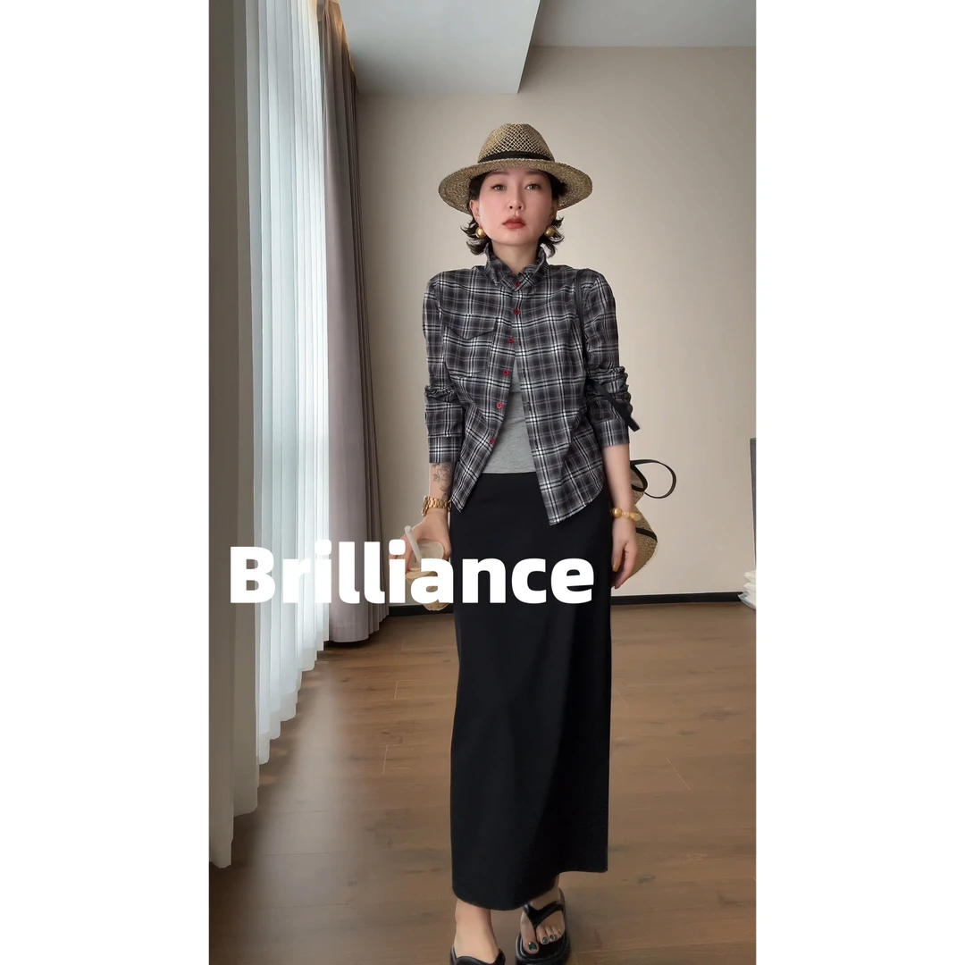 Brilliance【红扣藏青】格子百搭防晒轻薄透气衬衫（另配黑扣一套）