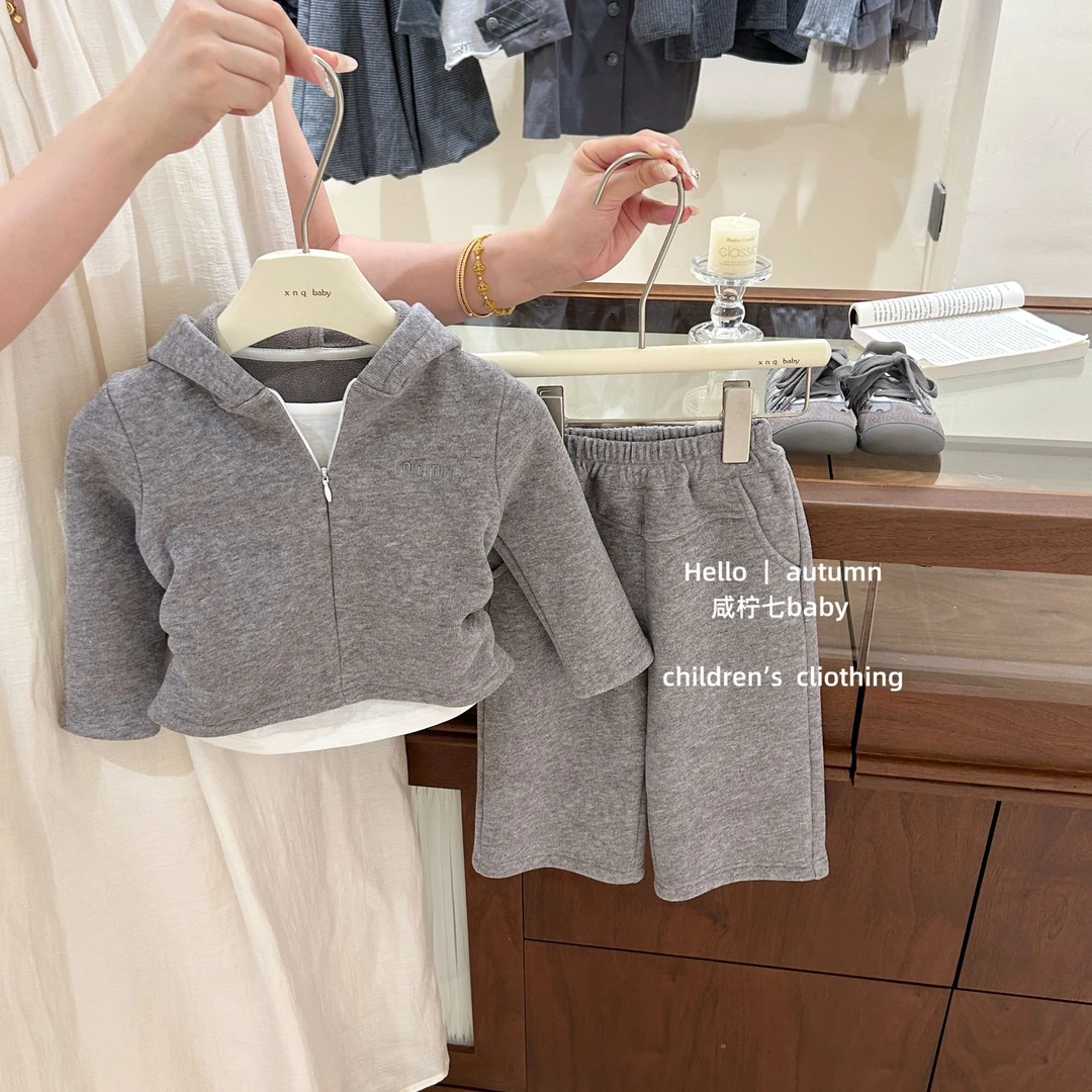 现【咸柠七】原创！女童秋冬连帽卫衣套装时髦加绒阔腿裤韩系两件套