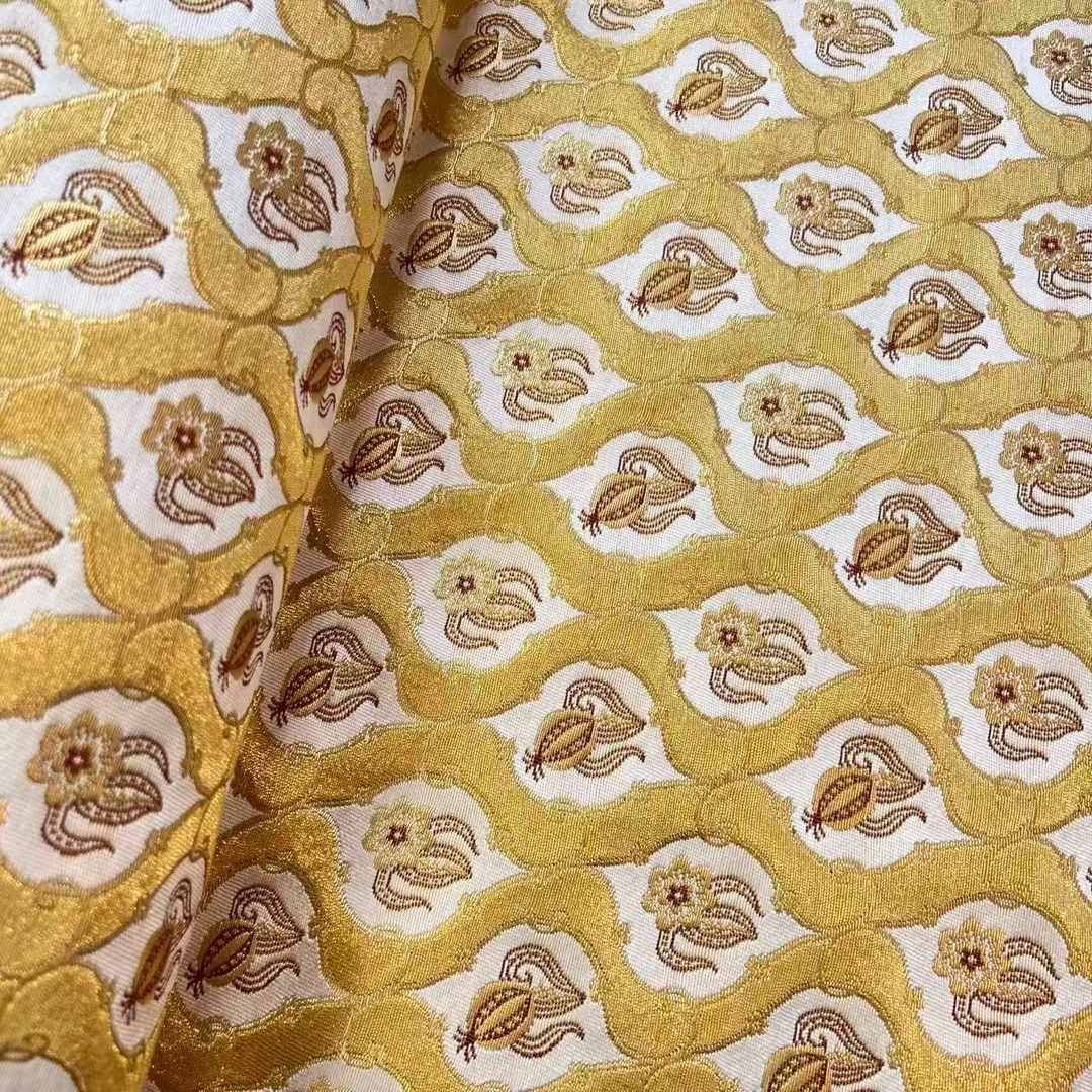 【楚娇】 百分百桑蚕丝  75-金宝地云锦触角洋花黄底 60门幅