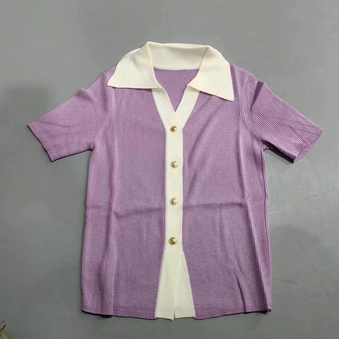 【南油玲姐】紫色开衫短袖毛针织衫MY306