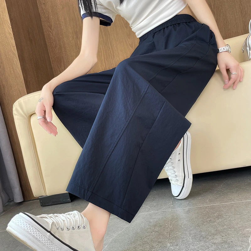 速干冰丝九分裤女夏季薄款高腰休闲窄版直筒八分裤子女弯刀阔腿裤