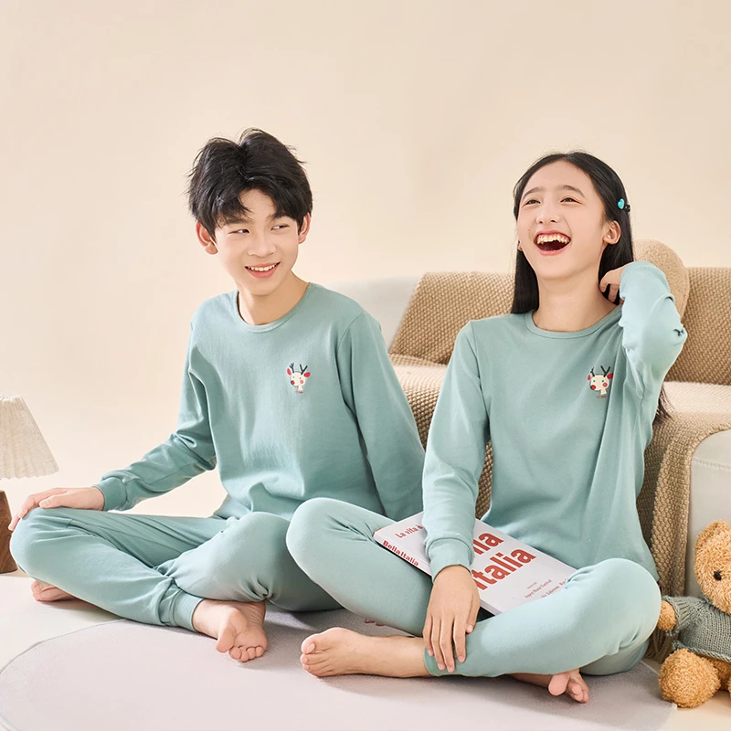 青少年纯棉内衣套装中童大童全棉秋衣秋裤中学生秋冬打底保暖居家