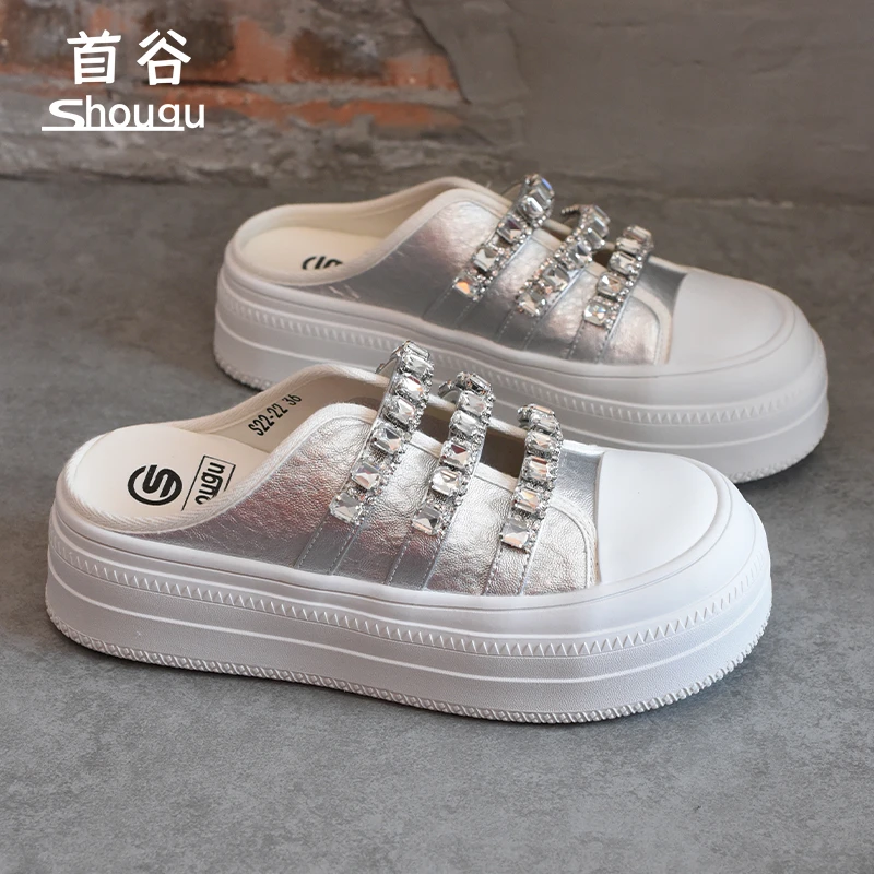 shougu/首谷春季新款包头半拖鞋女外穿轻便小白鞋超火厚底鞋女士