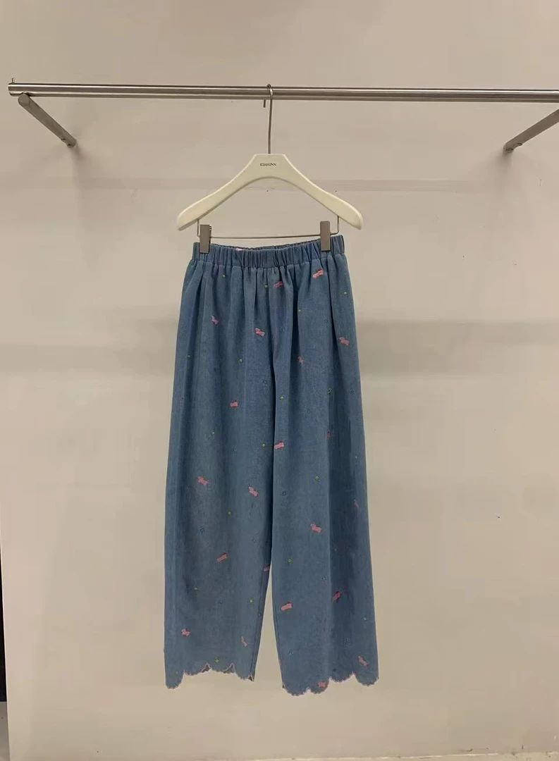 （露露）Ersan#宽松刺绣牛仔裤#2372（裤长95cm 腰围66）【早夏款】