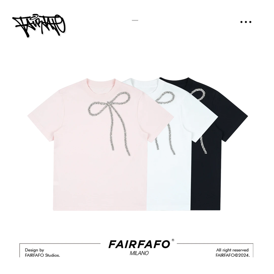 FAIRFAFO林肉肉【手工钉珠棉质短袖】TXA44174春夏圆领重工百搭夏季