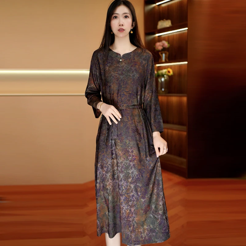 褐影繁章 气质中长款时连衣裙百搭遮肉裙子