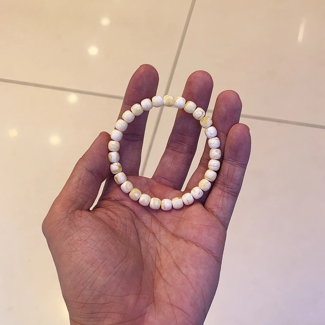 尤***C蜜蜡未镶嵌手串瓷白蜡闪电纹7mm*6.5mm精工高桩