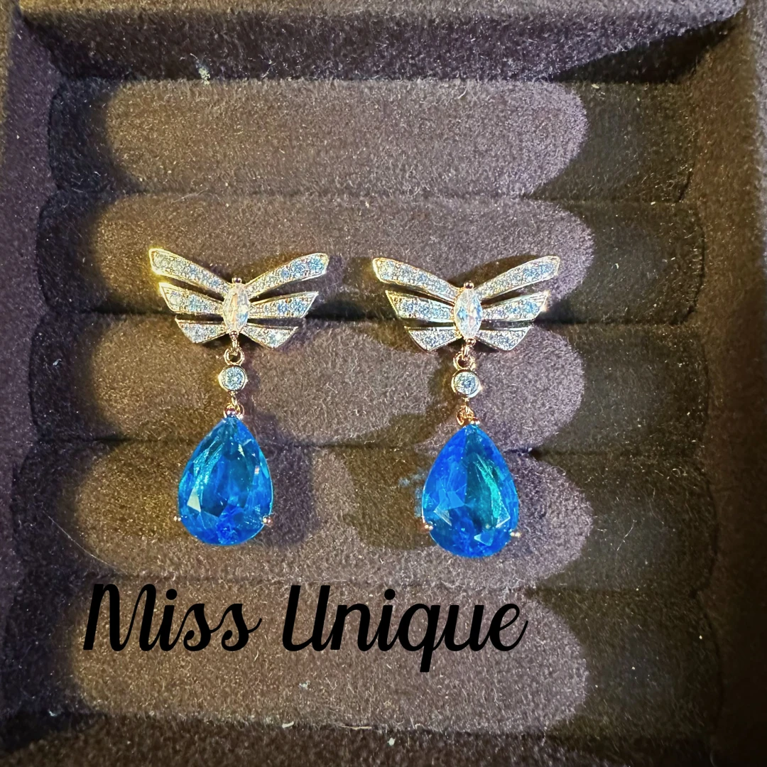 S2100外贸蓝色水滴蝴蝶耳环