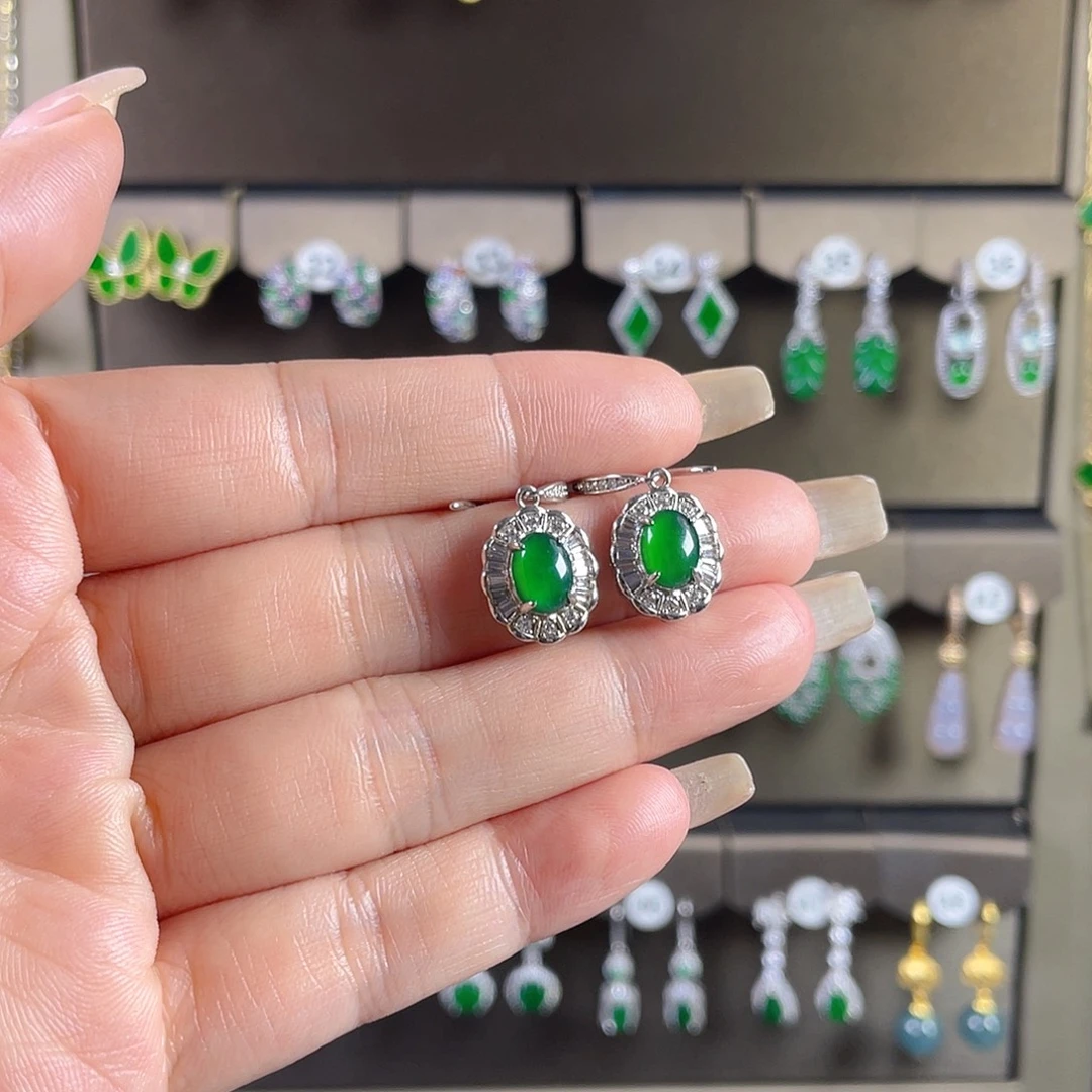 翡翠银S925镶嵌耳饰翡翠