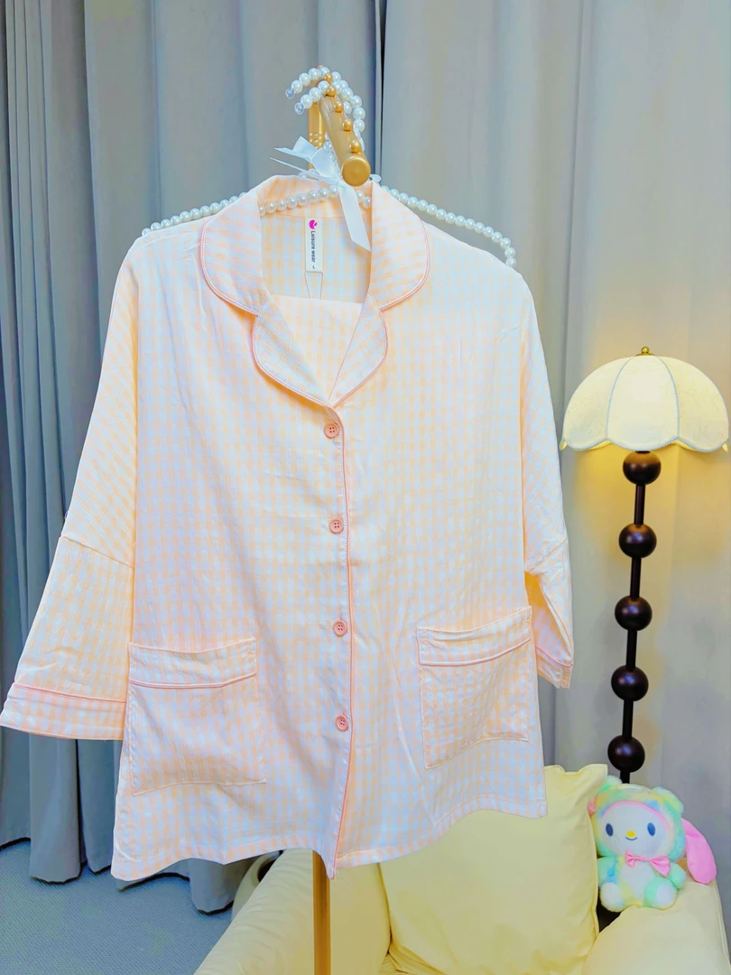 秋季女士七分袖长裤睡衣可外出小众家居服套装7038