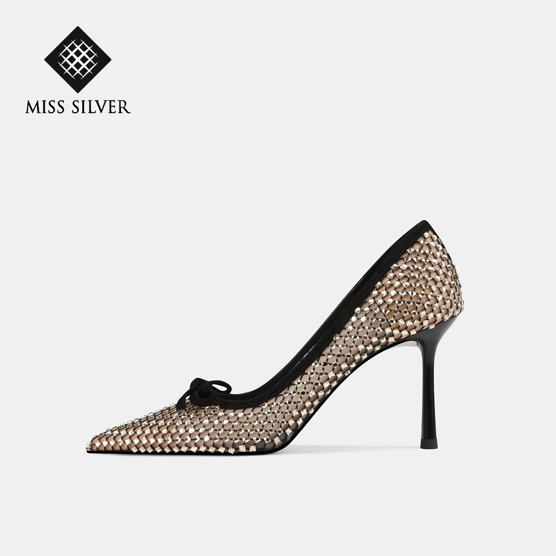 【屿风】MISSSILVER水钻浅口细高跟性感尖头百搭轻奢细跟高跟鞋