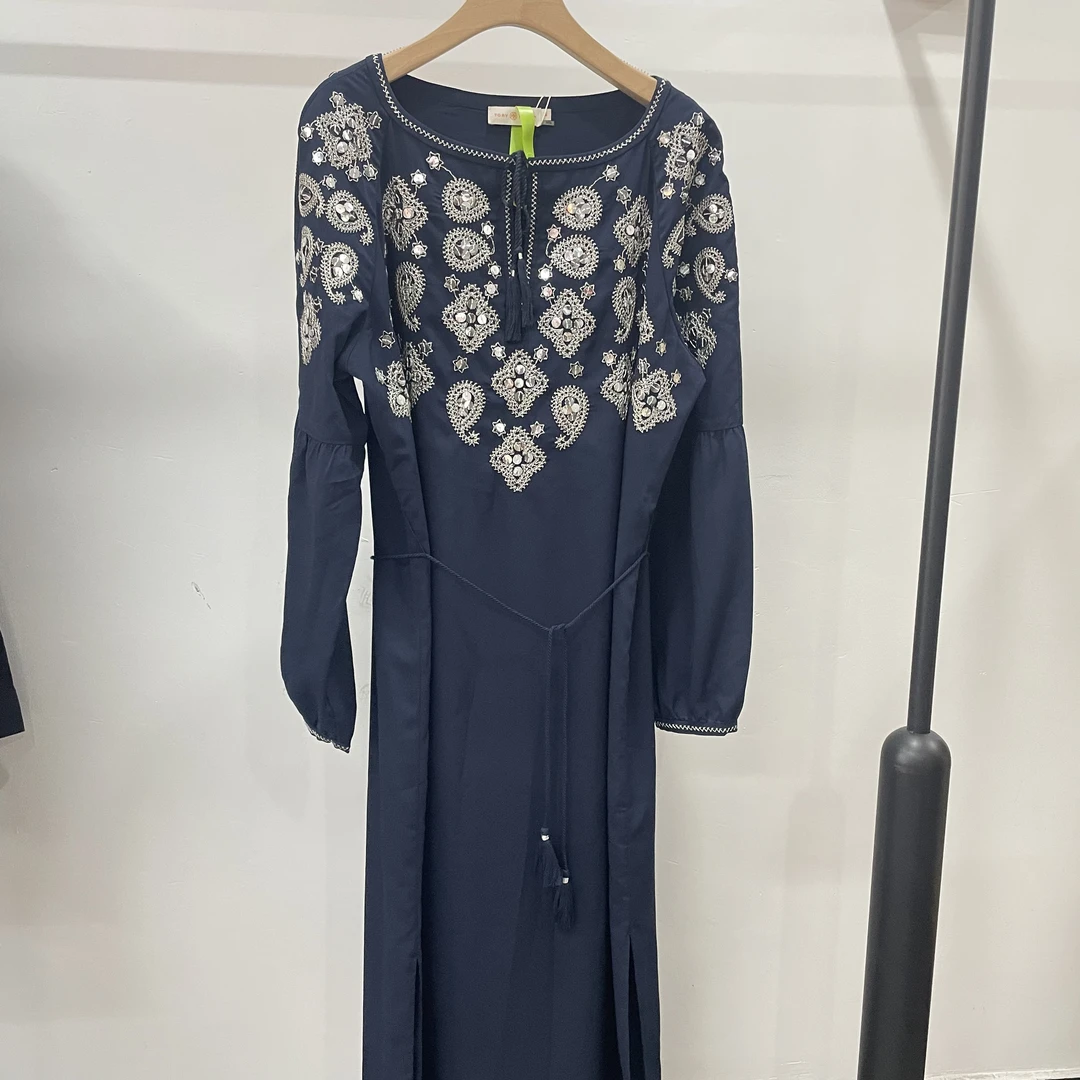 99新 TORY BURCH/汤丽柏琦 刺绣长款连衣裙/14码/C00292