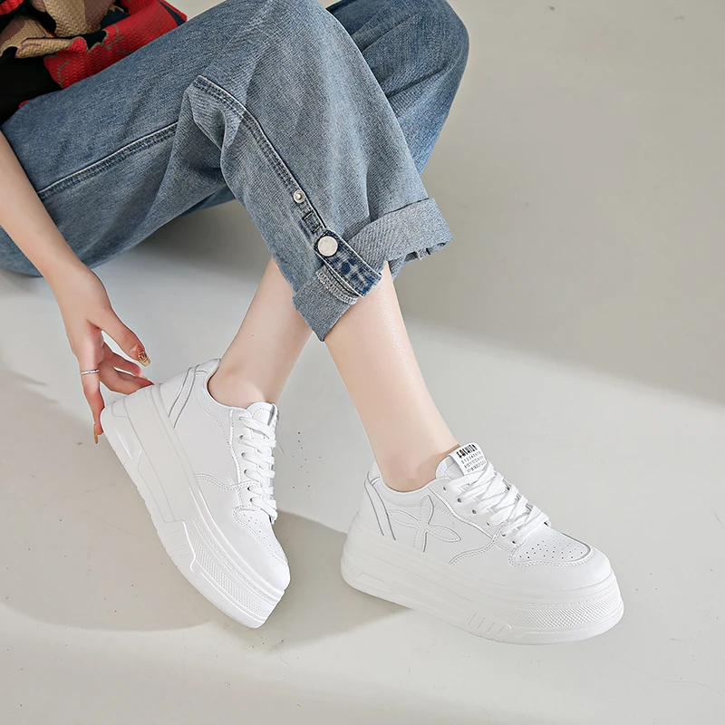 超轻运动四季小白鞋6CM平底休闲百搭ins运动厚底经典时尚真皮