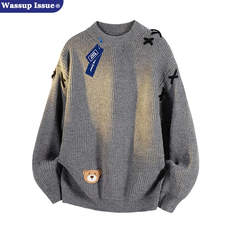 WASSUP ISSUE男士慵懒潮流秋冬季新款毛衣针织衫圆领宽松保暖毛衣