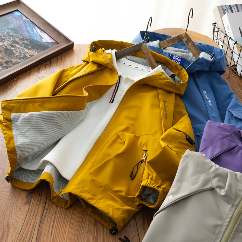 儿童2025春季休闲户外服中大童纯色拼接连帽开衫男童大口袋软壳上