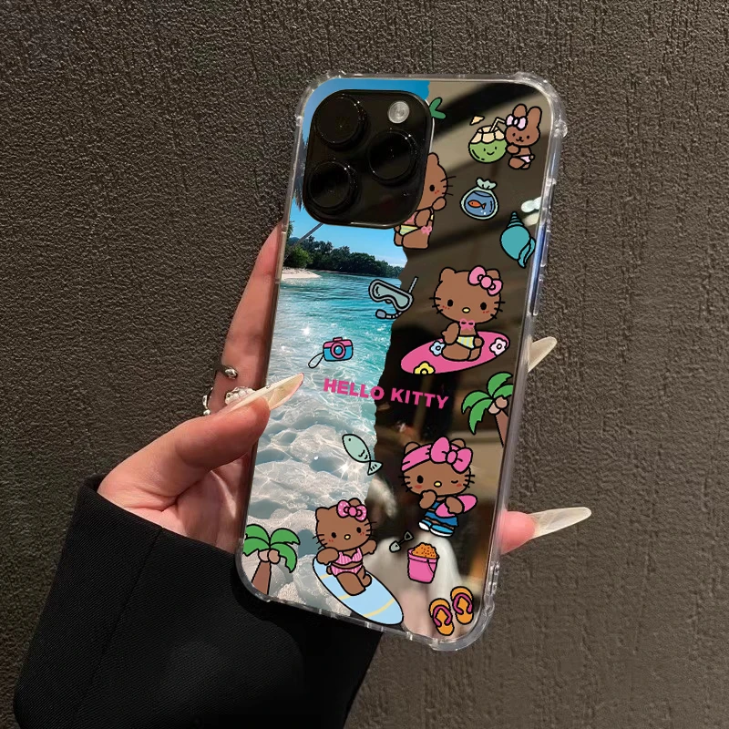 黑皮Kitty镜面手机壳适用iPhone16promax夏日kt猫15苹果14女1312