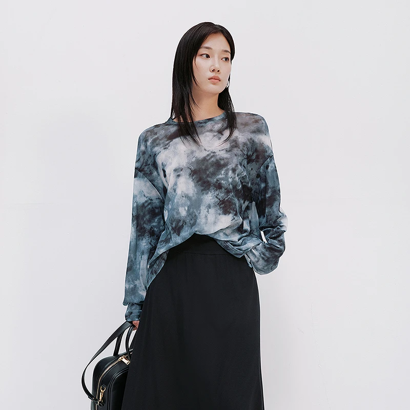 【商场同款】HPLY荷比俪夏女时尚印花修身显瘦通勤T恤HMF23610228