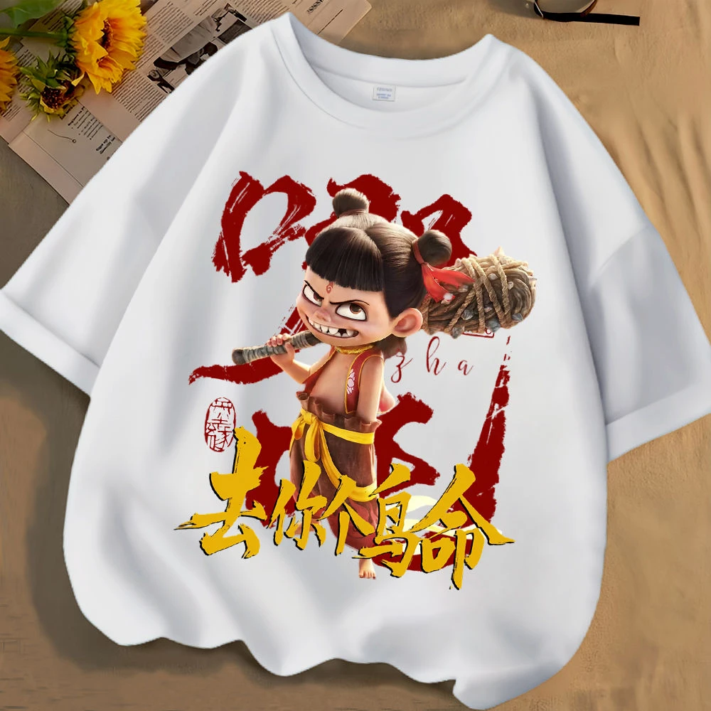 哪吒2魔童闹海周边联动夏季男女中大儿童短袖t恤纯棉圆领宽松上衣