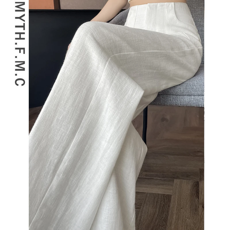 白色凉凉西装裤子女夏季薄款2025新款宽松直筒冰丝高腰阔腿裤垂感