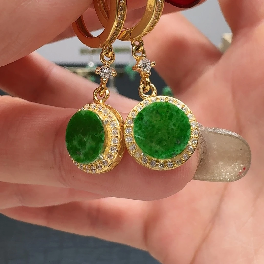 翡翠耳饰银S925镶嵌缅甸翡翠