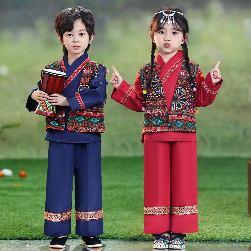 少数民族壮族服装儿童广西三月三哈尼族傣族壮服女童民族服饰演出