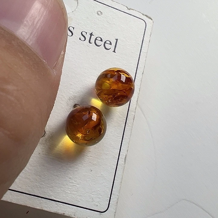 琥珀（花珀）银S925镶嵌耳饰