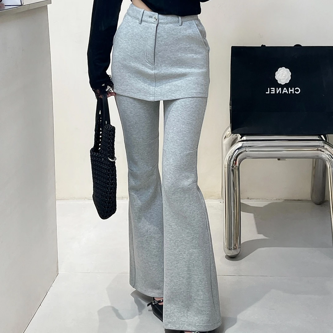 高品质新款时髦街头假两件双层拼接休闲裤裙裤卫裤8328