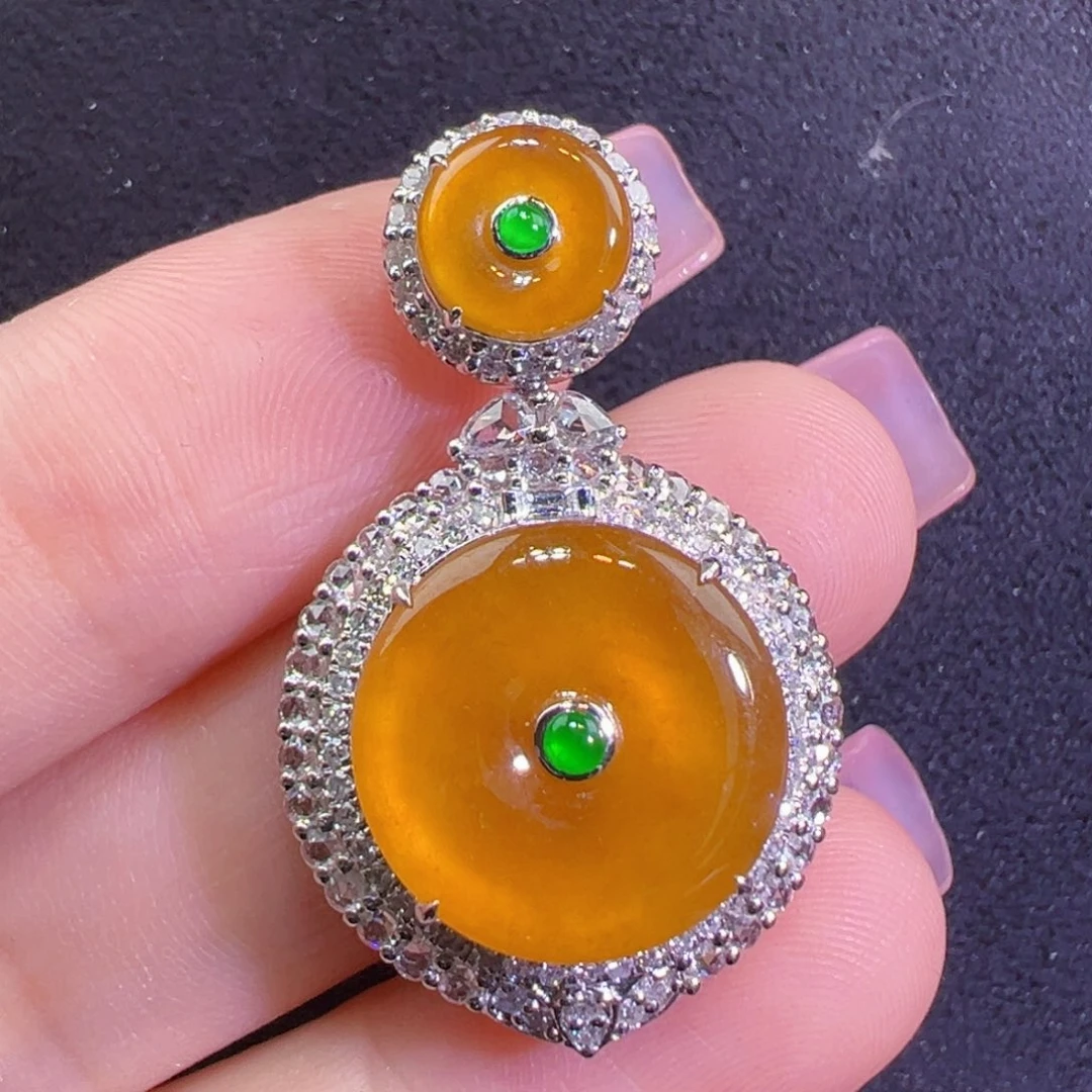 翡翠18K金镶嵌吊坠(不含链)