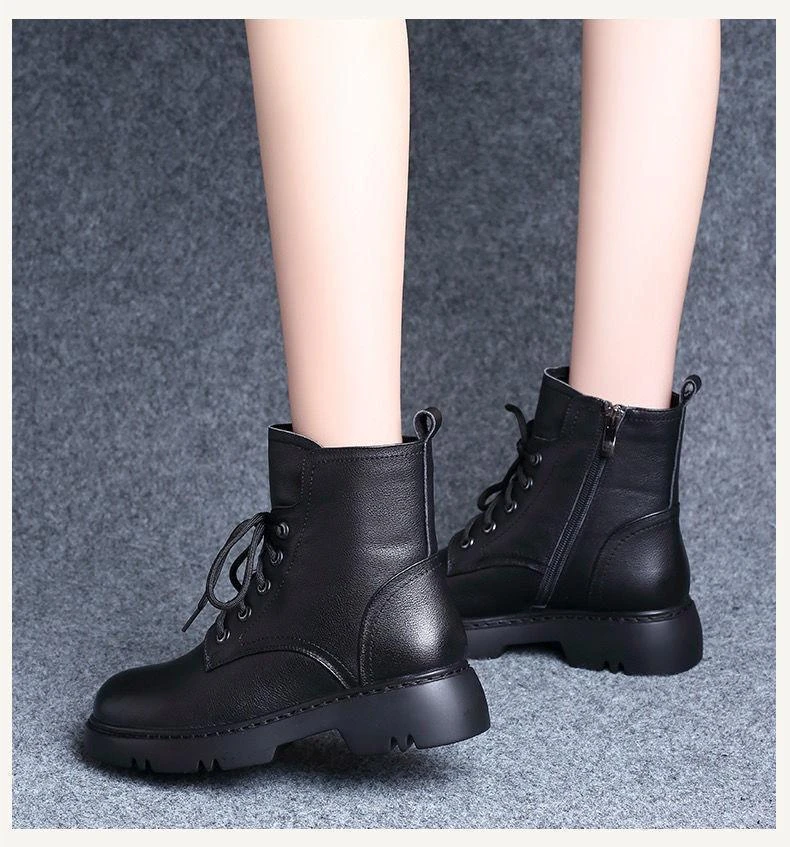 品牌真皮女鞋保暖马丁靴女粗跟长筒靴防滑鞋子女百搭细高跟短靴
