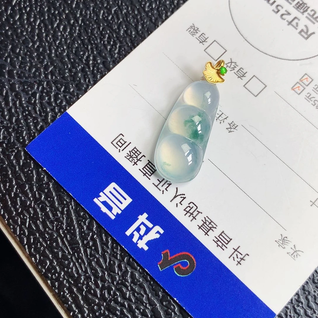 吊坠(不含链)18K金镶嵌翡翠豆子