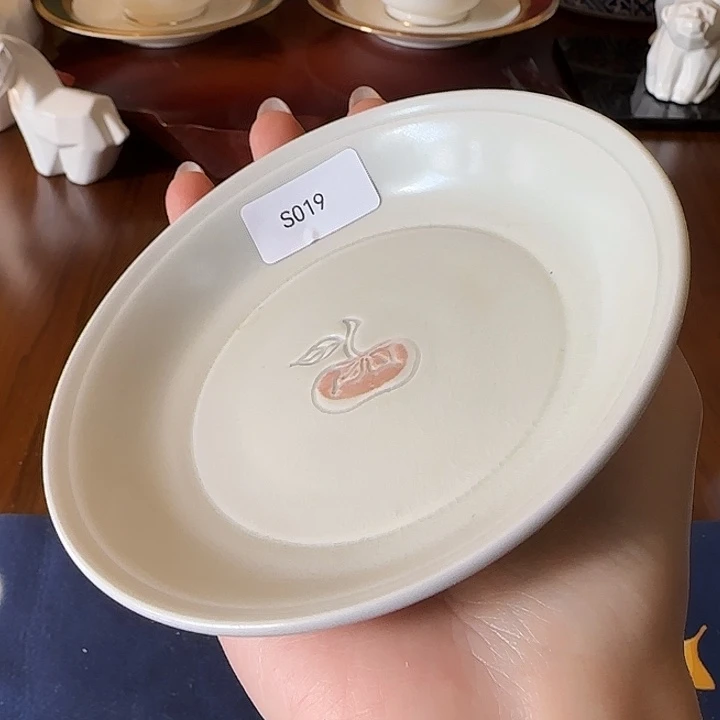 瓷S019冰裂纹开片柿子小碟